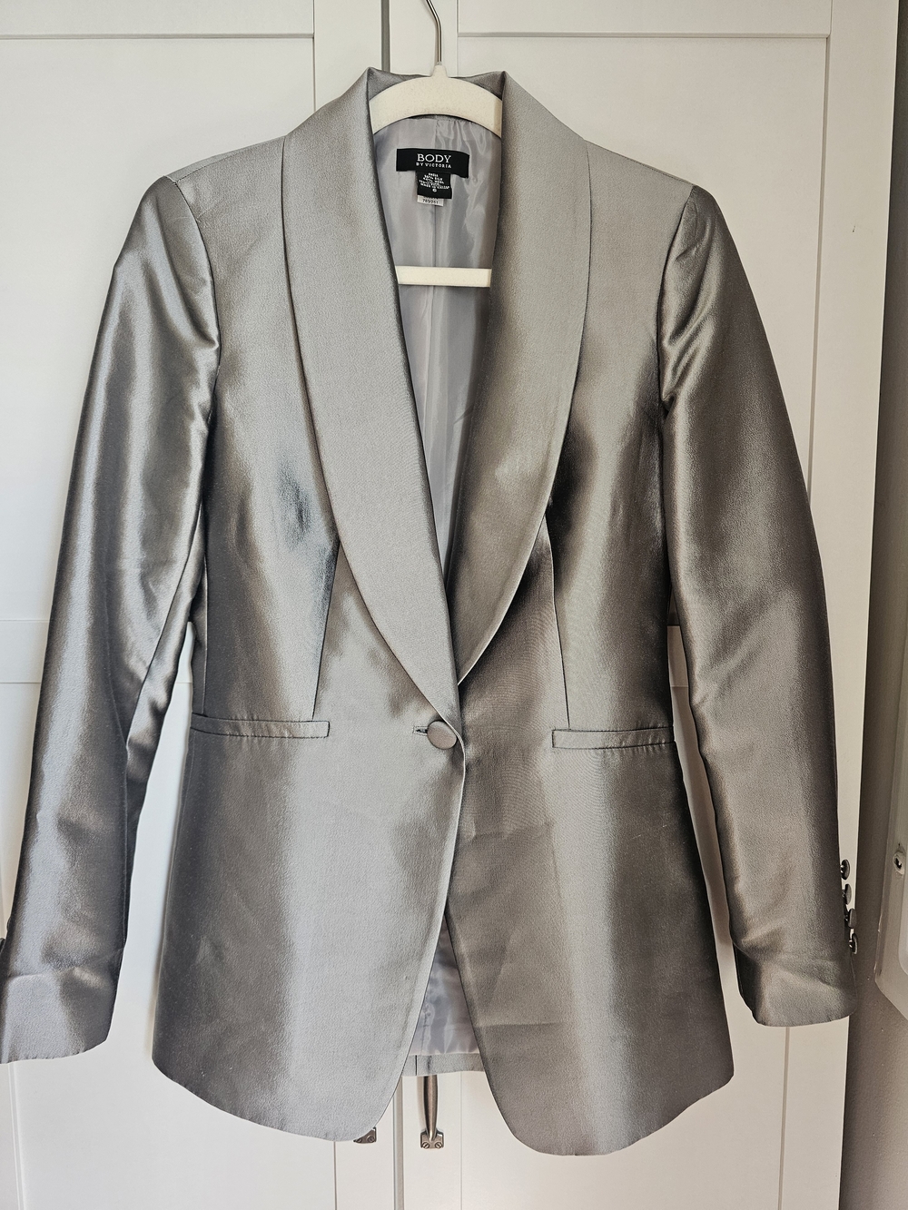 Victoria's Secret Body by Victoria Silk Wool Metallic Silver Blazer Jacket 6